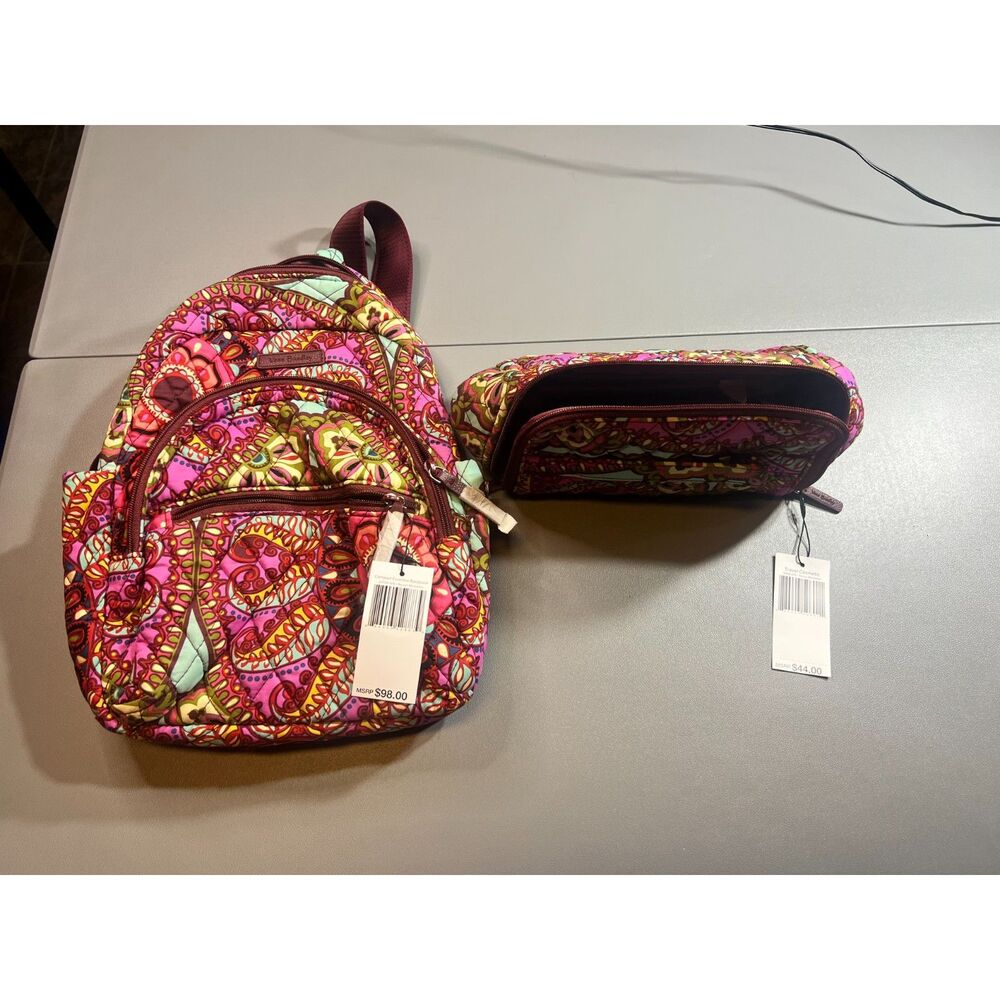 NWT Vera Bradley Compact Backpack & Travel Cosmetic Set Resort Medallion
